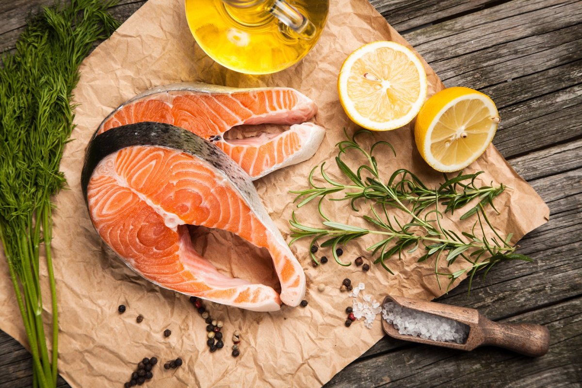 Fresh salmon with spices stock image. Image of plate 