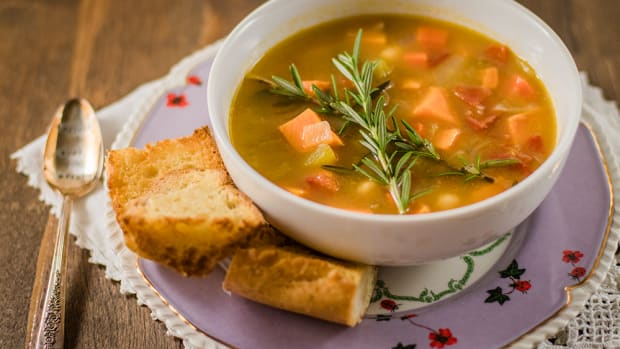 Vegan Soup Recipe with Sweet Potatoes, Chickpeas, and Rosemary