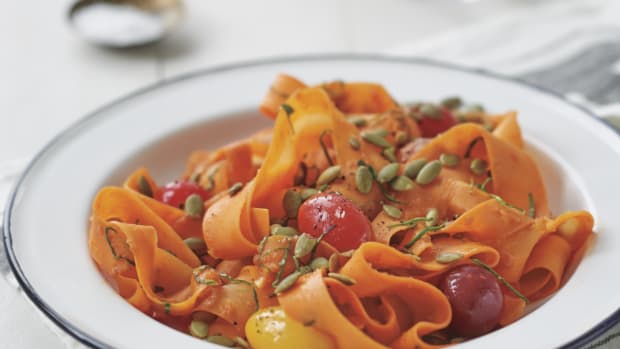 Coastal Carrot “Fettuccine” with Sun-Dried Tomatoes and Pumpkin Seeds