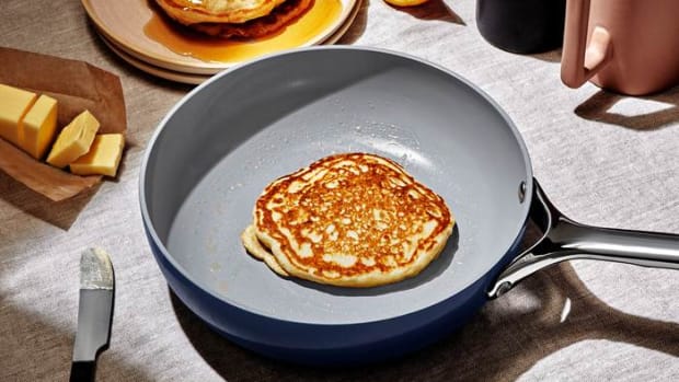 A pancake in a Caraway Cookware pan