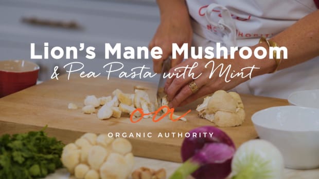 Laura Klein makes Lion's Mane Mushroom Pasta with peas, parmesan cheese and fresh herbs.