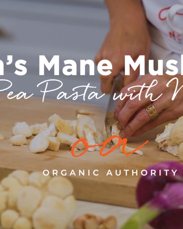 Laura Klein makes Lion's Mane Mushroom Pasta with peas, parmesan cheese and fresh herbs.
