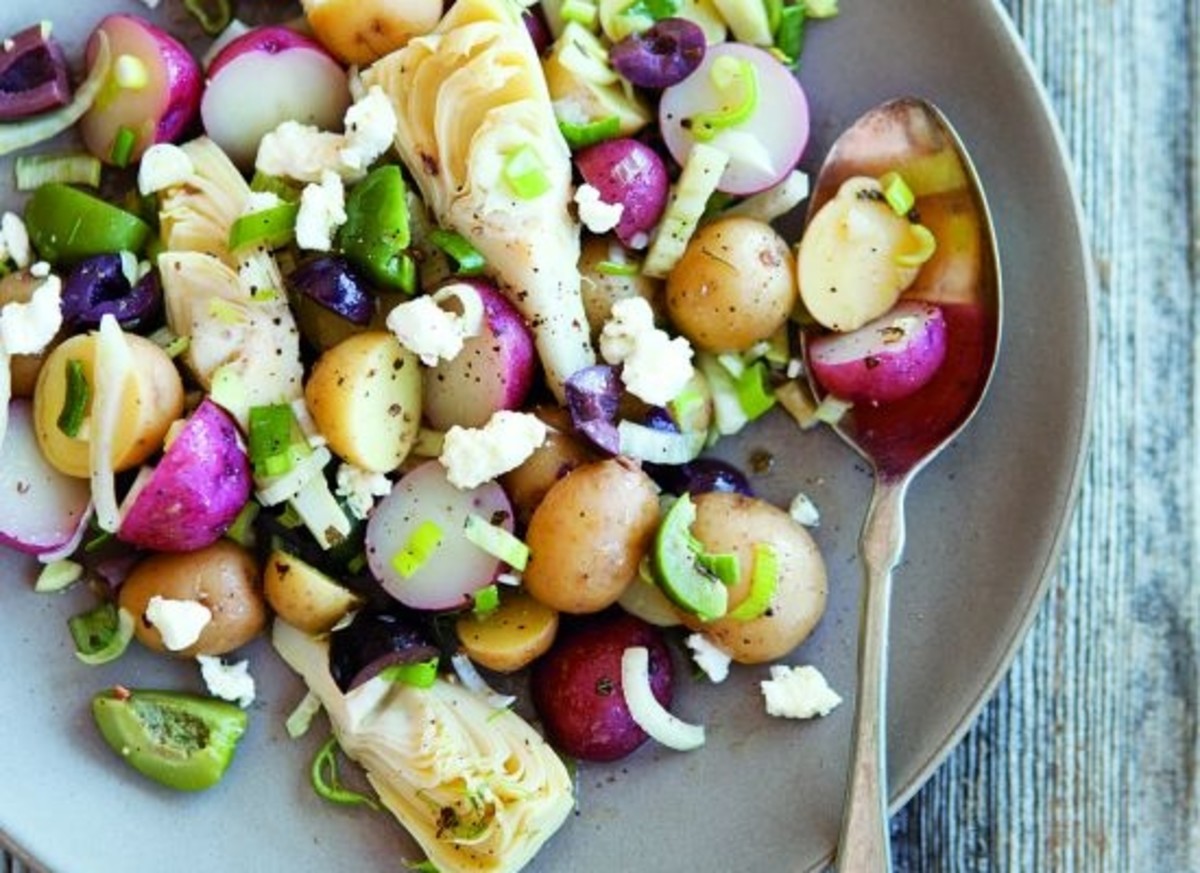 potato salad on plate with spoon