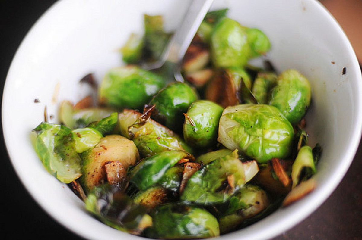 brussels sprouts and garlic chips