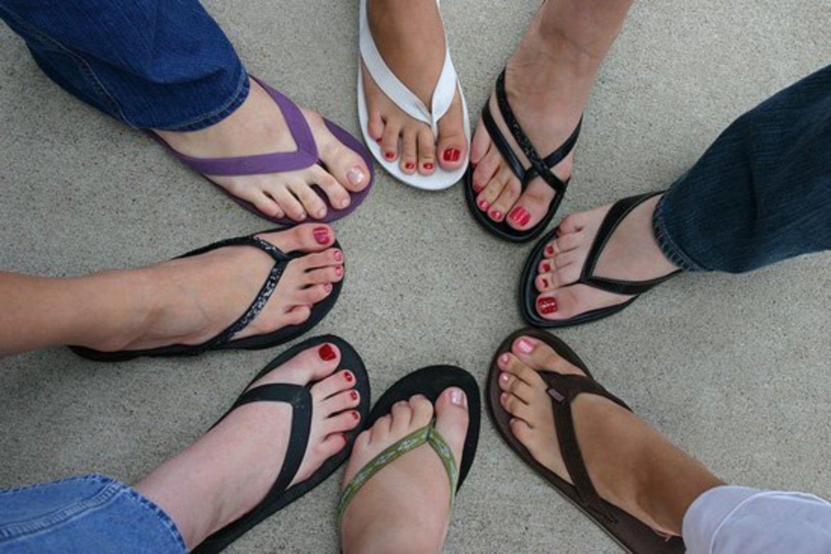 Circle of pedicured feet