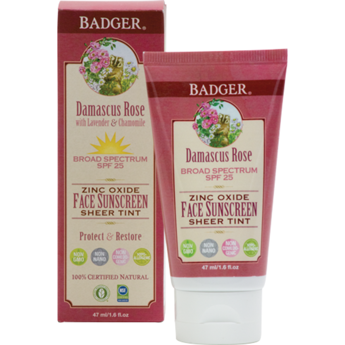 Badger Damascus Rose SPF 25 Sheer Tint Face Sunscreen Lotion