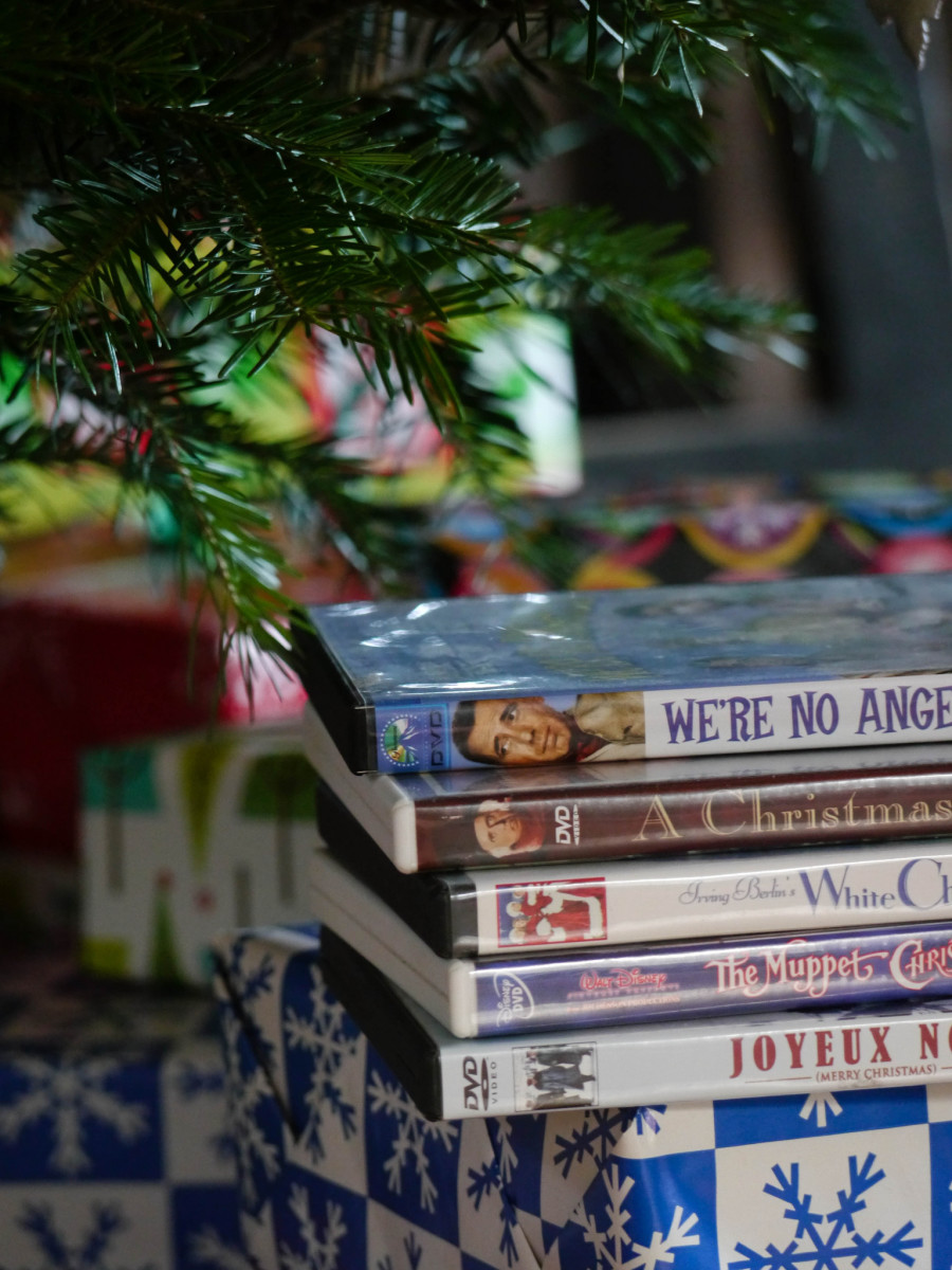 A stack of holiday movies.