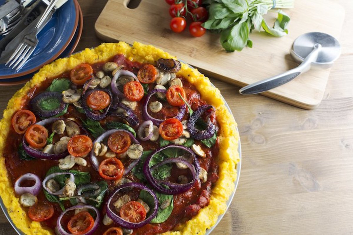Flourless Vegan Polenta Pizza with Roasted Vegetables