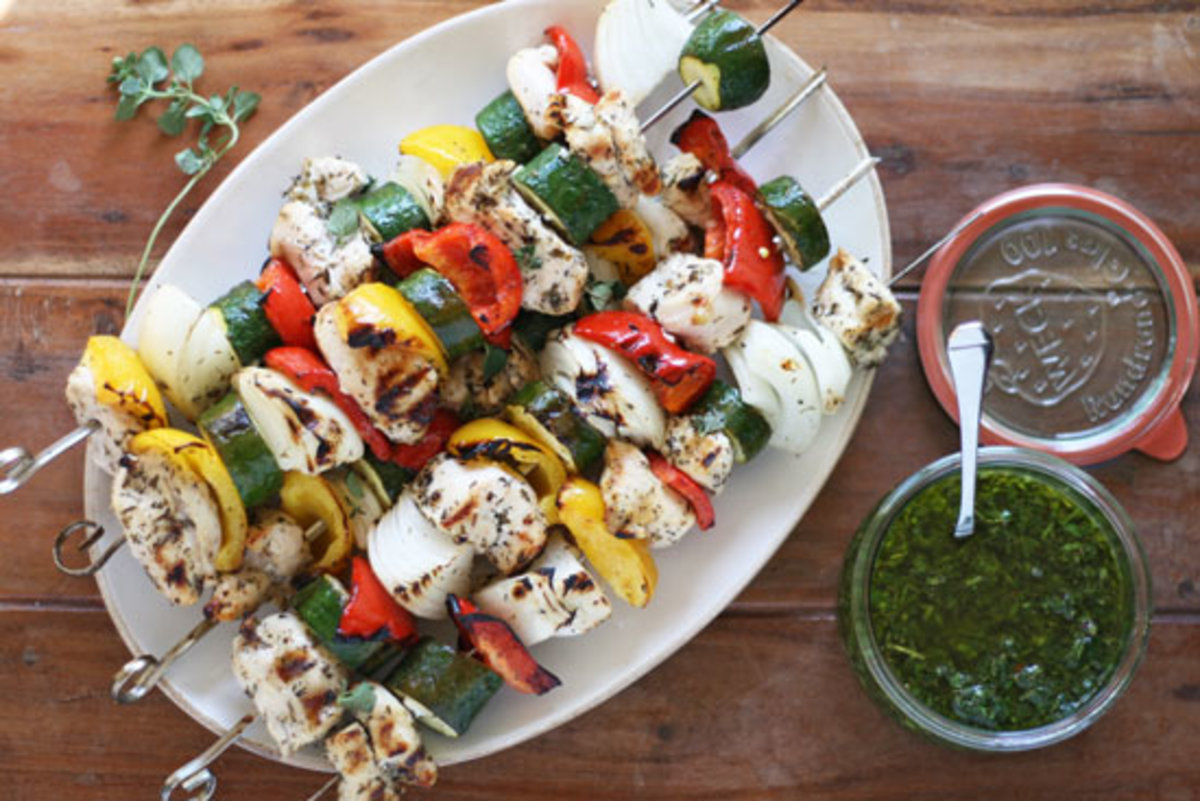 Grilled Chicken Kabobs with Herbed Chimichurri Sauce