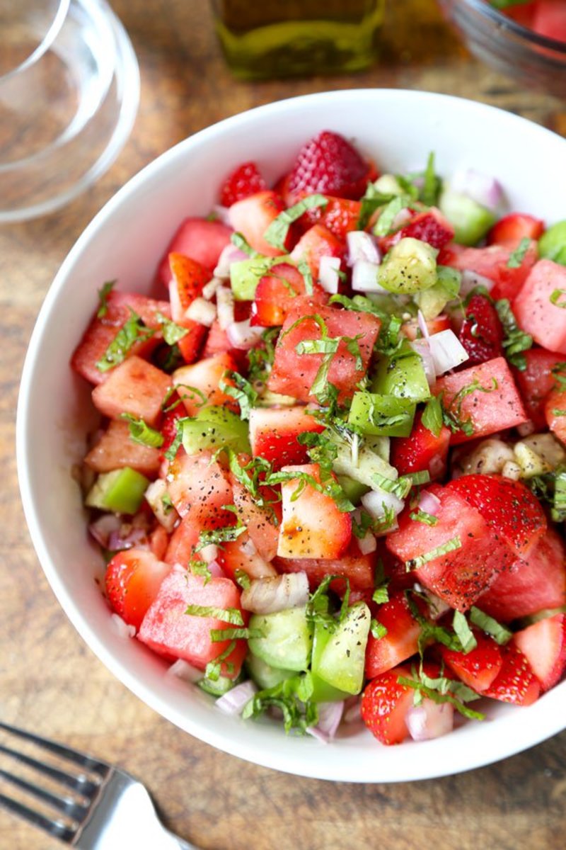 Watermelon, Strawberry, and Tomatillo Salad