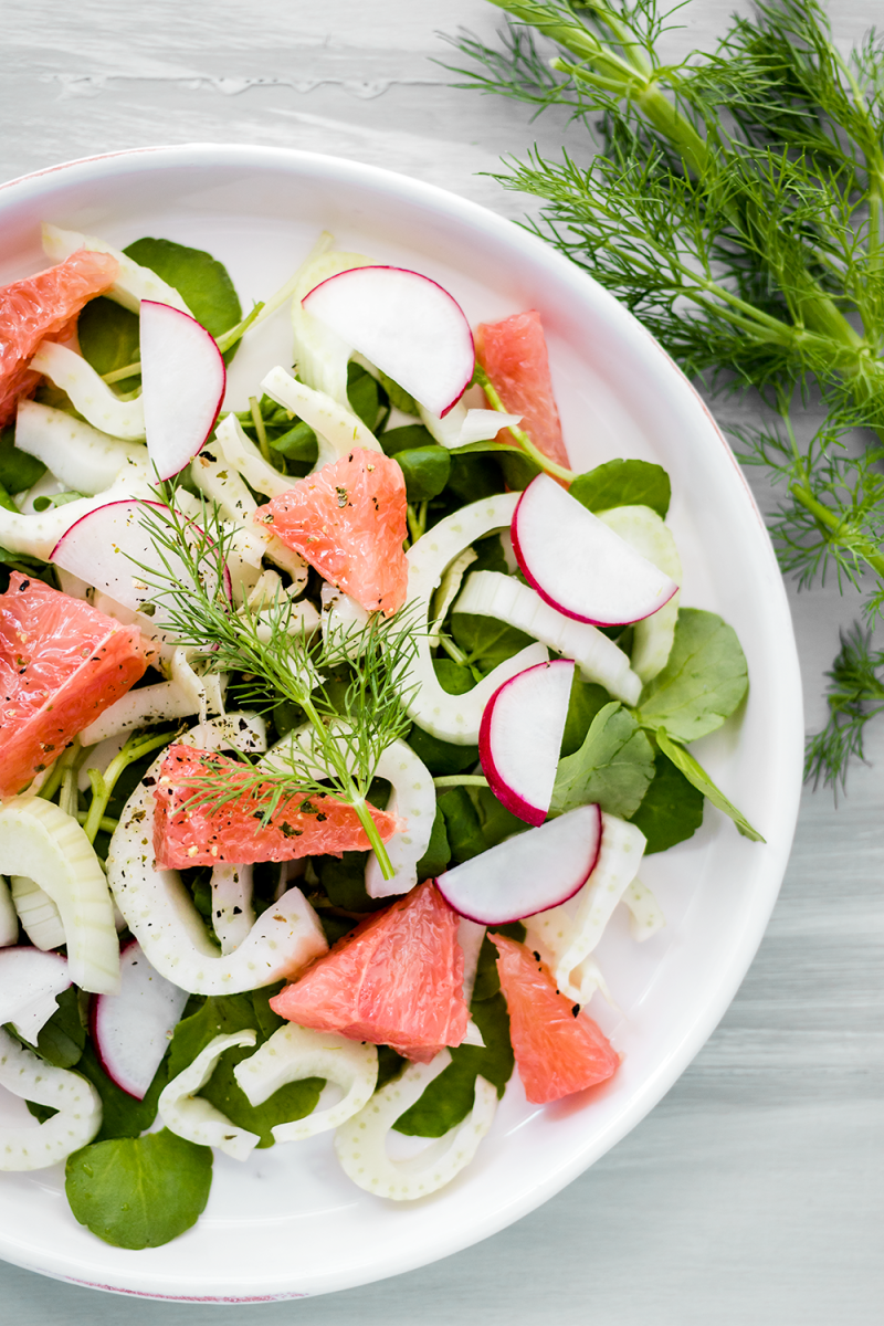 Vegan Fennel Salad with Grapefruit, Watercress, and Radishes