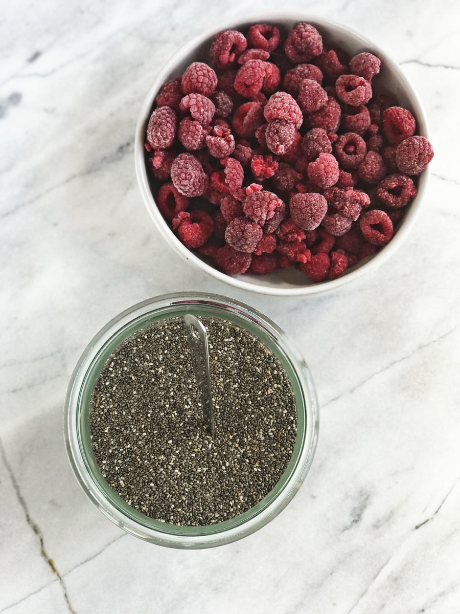 frozen raspberries and chia seeds
