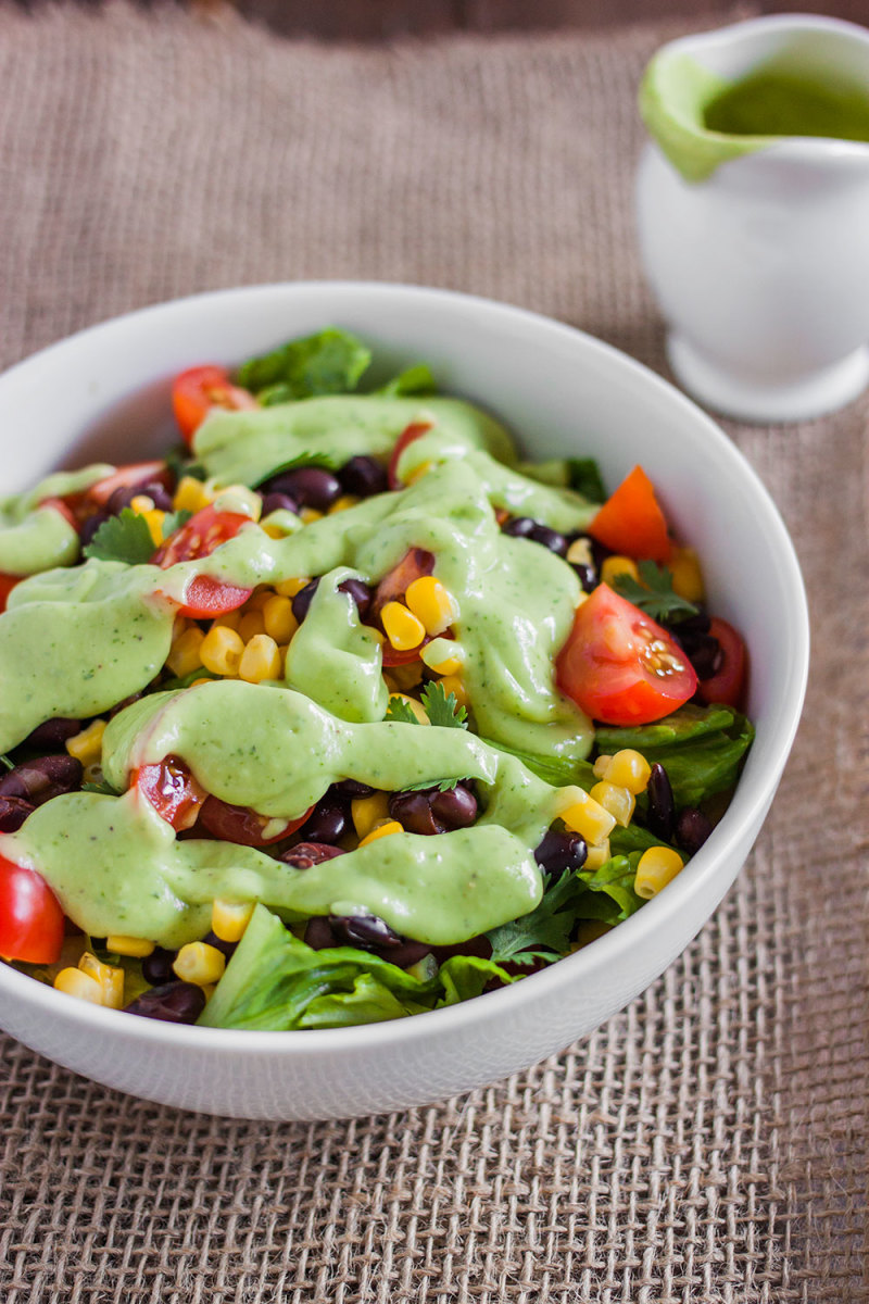 Black Bean and Corn Salad Recipe with Creamy Avocado Dressing