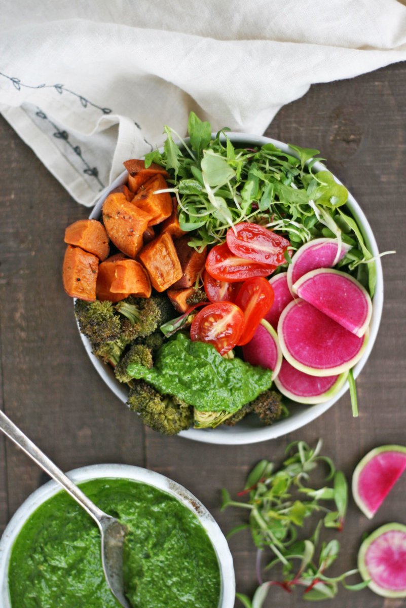 vegetable bowl with chimichurri sauce