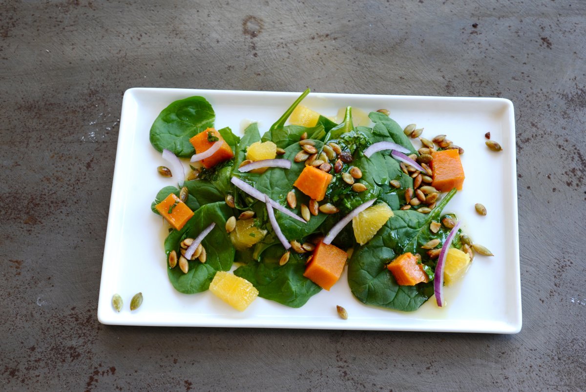 baked squash and spinach salad recipe