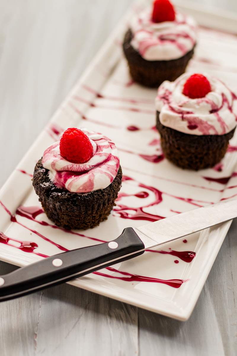 Vegan and Gluten-Free Cupcakes with Red Wine Reduction and Coconut Whipped Cream