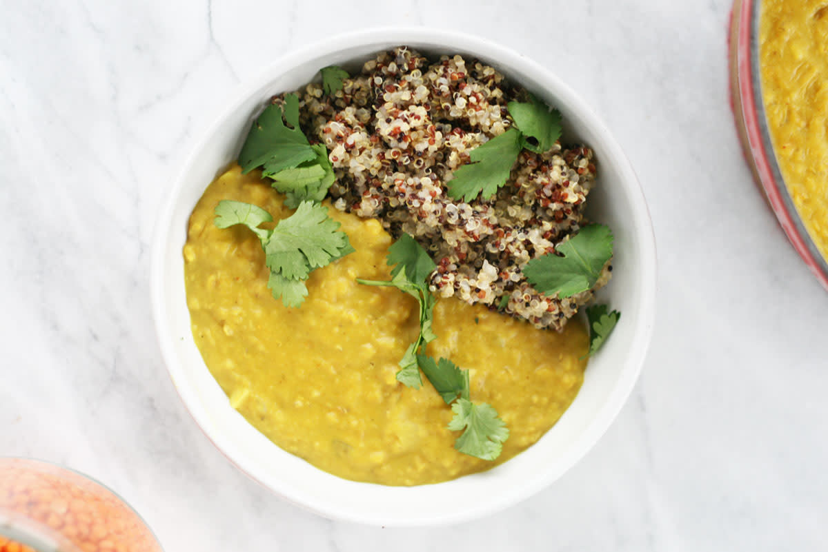 vegan red lentil dal with coconut milk and turmeric