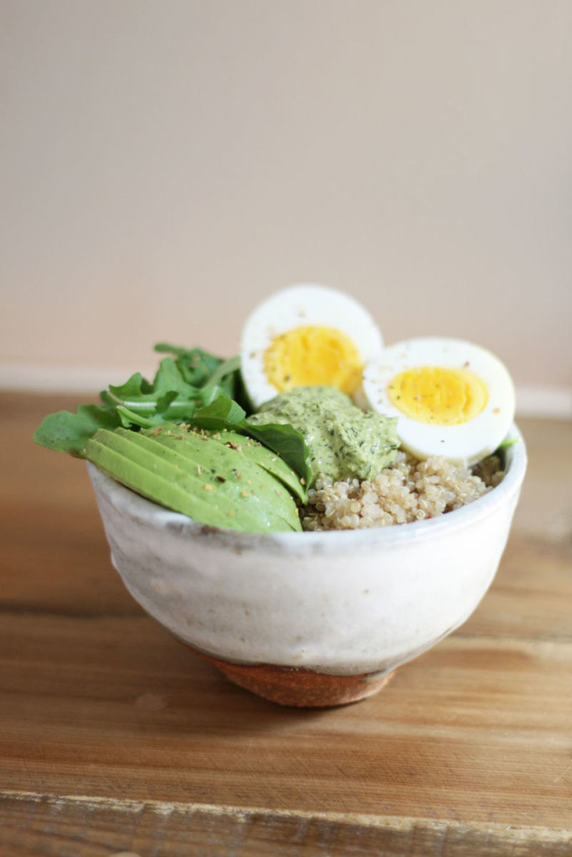 breakfast bowl with magic green sauce