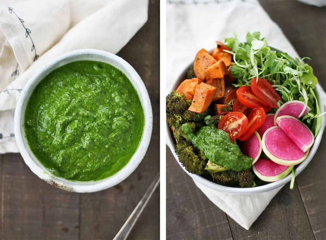 vegetable bowl with chimichurri sauce