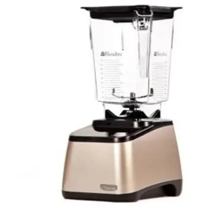 Blendtec blender with stainless steel base and clear pitcher