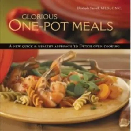 Glorious One-Pot Meals cookbook cover featuring pasta and shrimp dish