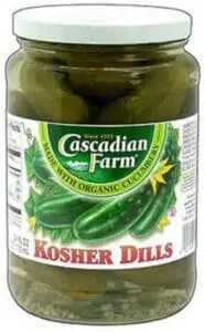 Cascadian Farm Kosher Dills jar of organic pickles