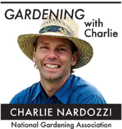 Charlie Nardozzi from the National Gardening Association wearing a straw hat and blue shirt