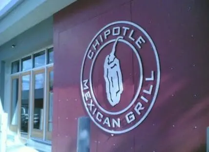 Chipotle Mexican Grill logo on burgundy storefront