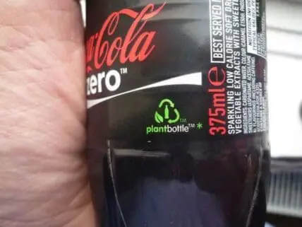 Coca-Cola Zero bottle showing PlantBottle packaging label