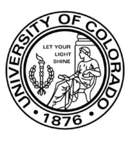 University of Colorado seal with torch, laurel wreath, seated figure, and "Let Your Light Shine"