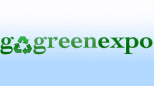 Go Green Expo logo with recycling symbol on light blue background