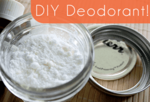 Two glass jars containing white powder and cream-colored paste for homemade deodorant