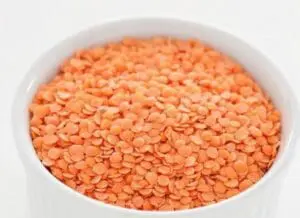 Bowl of dried orange lentils