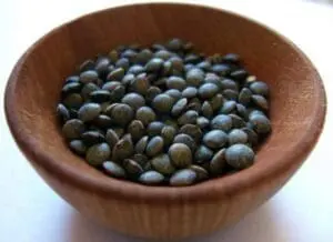 Brown lentils in a wooden bowl