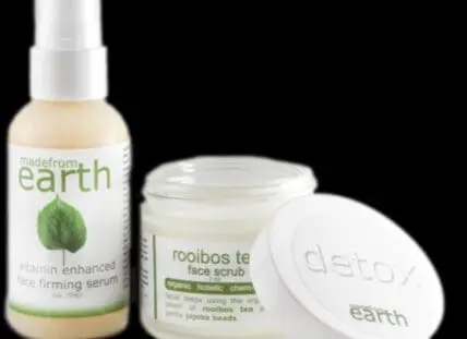 Made from Earth vitamin-enhanced face firming serum and rooibos tea face scrub.