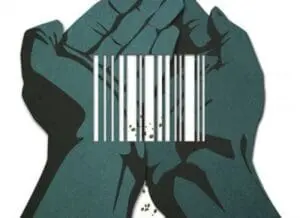 Hands holding a barcode with a cracked eggshell design