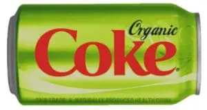 Organic Coke can with green label and red branding