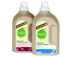 Two bottles of Seventh Generation Natural 4X Laundry Detergent in Geranium Blossoms & Vanilla and