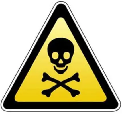 Skull and crossbones warning symbol on yellow triangle