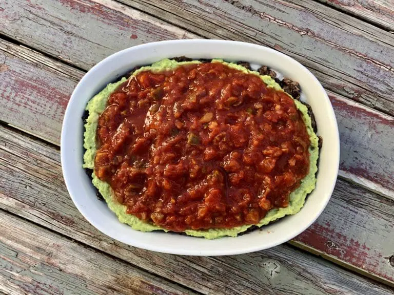 image of the salsa layer of the mexican black bean layer dip