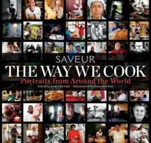 Book cover for "SAVEUR: The Way We Cook" featuring a grid of culinary portraits from around the