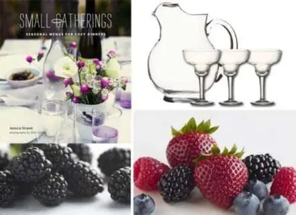 Summer entertaining essentials including cocktail pitcher, margarita glasses, berries, and Small