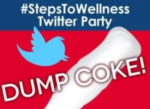 Twitter bird logo with Coca-Cola bottle and "DUMP COKE!" text on red background