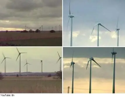 Wind turbines in various landscapes and lighting conditions