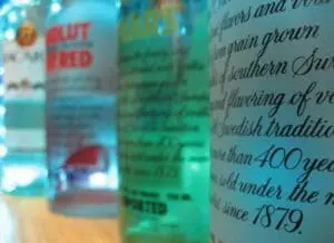 Bottles of vodka and other spirits on a shelf