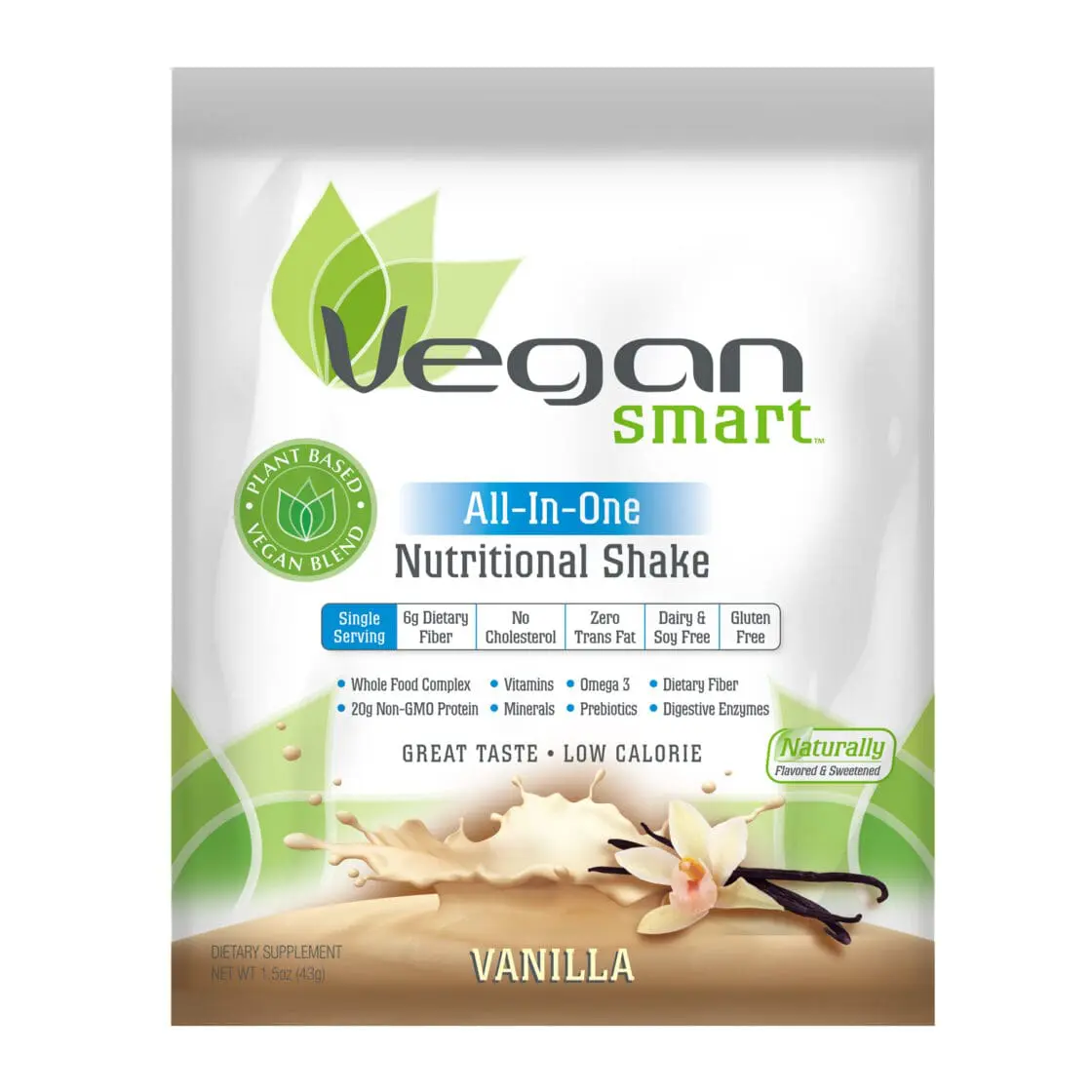 VeganSmart All-In-One Nutritional Shake single serving packet in Vanilla flavor