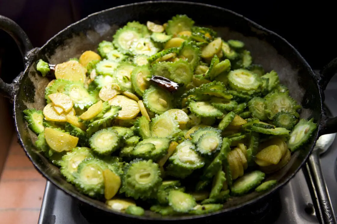 Bitter melon cooking in Asian home.