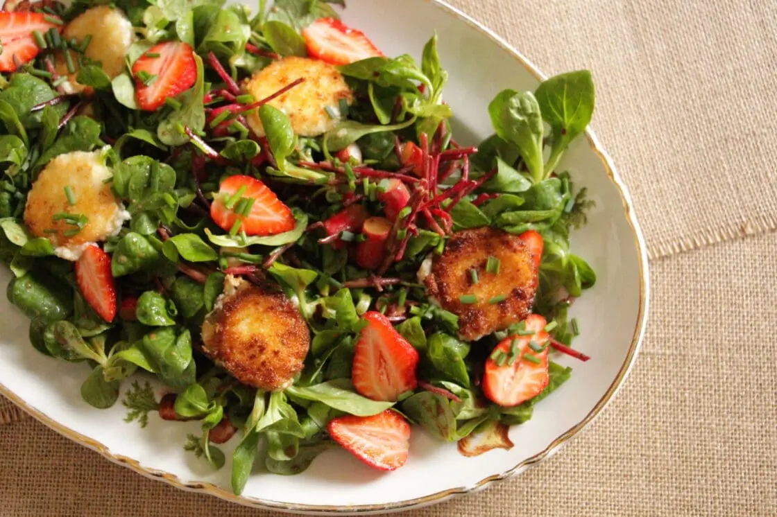 Fried Goat Cheese Salad with Baby Greens and Strawberries