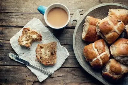 breads, toast coffee on a wood table. food intolerances are important to pay attention to.