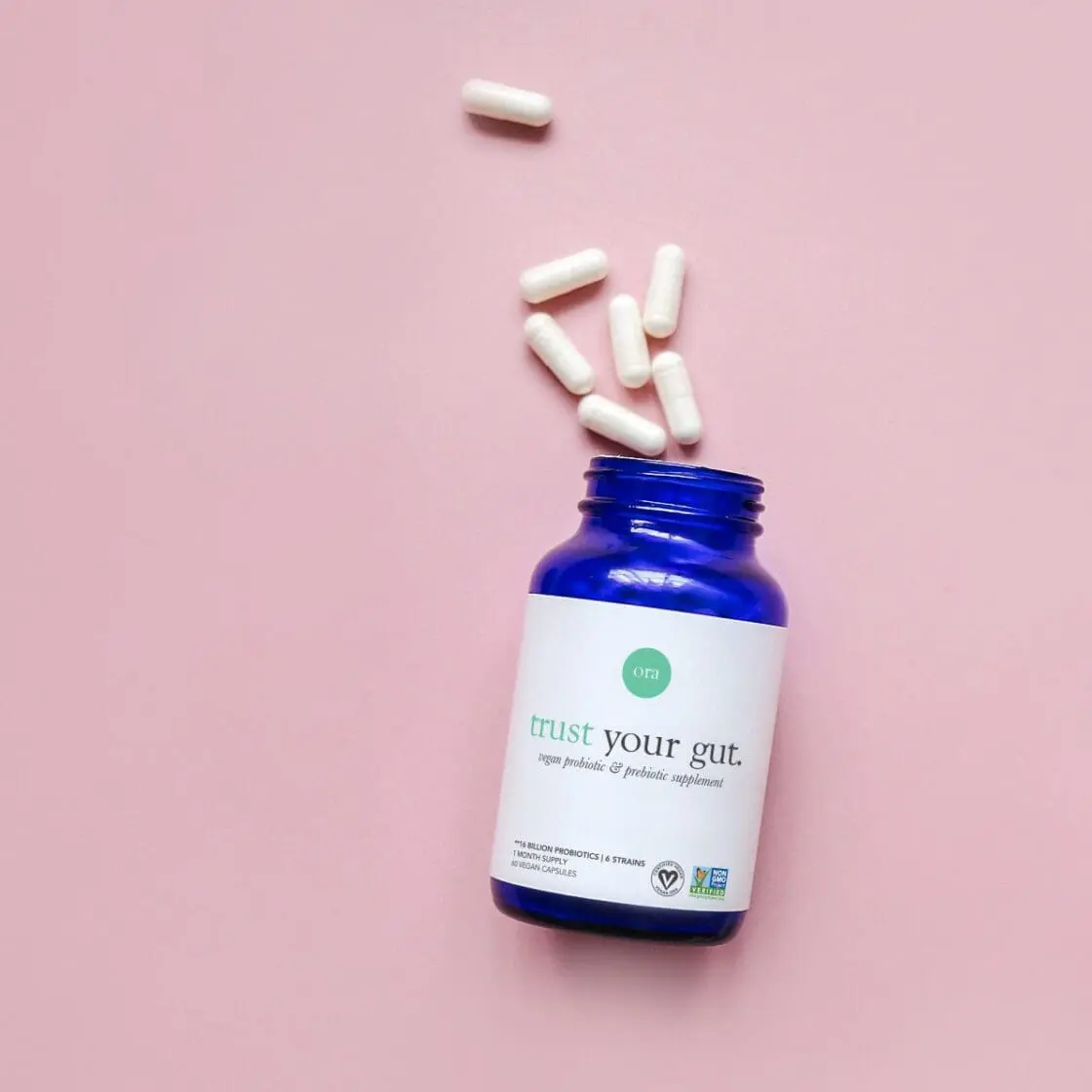 Ora Organic's Trust Your Gut Vegan Prebiotic & Probiotic Capsules can support collagen production.